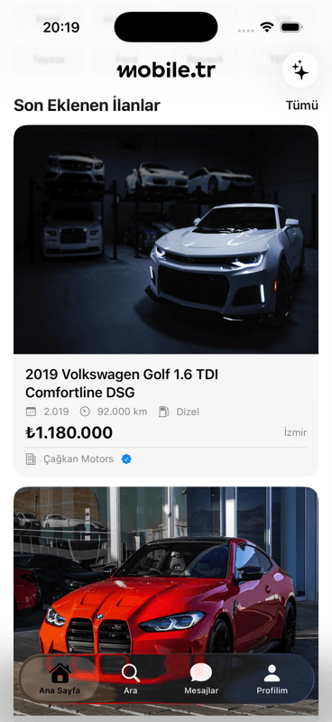 mobile.tr iOS uygulaması ekran görüntüsü