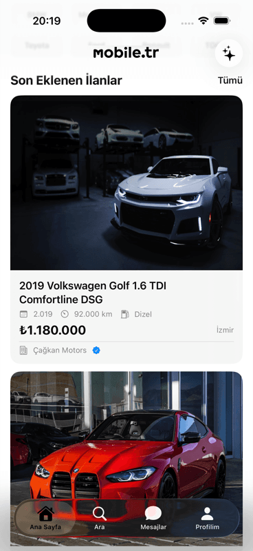 mobile.tr iOS uygulaması ekran görüntüsü